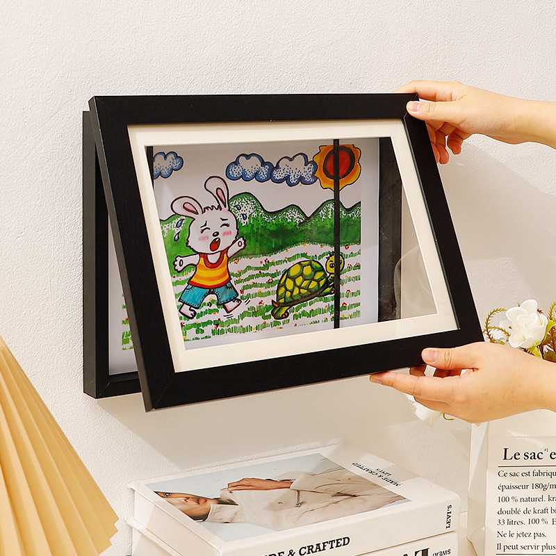 子供の絵収納フレーム額縁A4A38K4K飾り壁掛けポスターアートフレーム50/150枚大容量折れない作品ディスプレイインテリアディスプレイ横縦兼用交換可能子供用アート作品木枠絵画木製幼児幼稚園保育園思い出 [2]