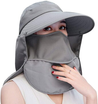 ガーデニング 帽子 撥水加工 4WAY使方 UVカット つば広 ハット 農作業 紫外線対策 よけ おしゃれ帽子 フェイスカバー サンバイザ
