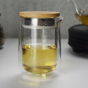ダブルウォールカラフェ 約300ml 二層断熱 結露しにくい ガラス コーヒーサーバー ダブルウォールグラス 耐熱ガラス ティーポット ワンタッチ リーフポット...