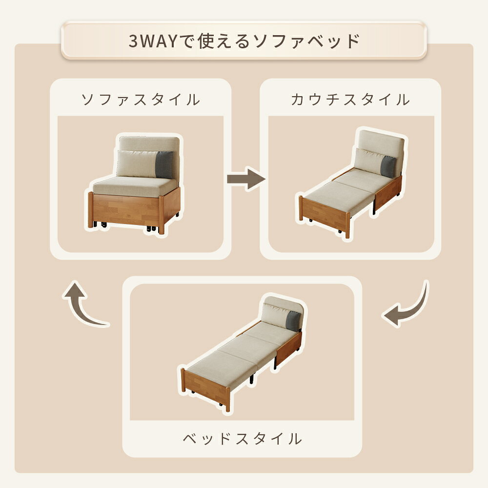 伸長式ソファベッド 2way天然木 すのこ ベッドシングル ソファ ベンチ 木製ソファーベッド スライド式 伸長式ベッド カントリー調 ソファベット木製ソファ シングルベッド 北欧 シンプル【Mokutopia】 [3]