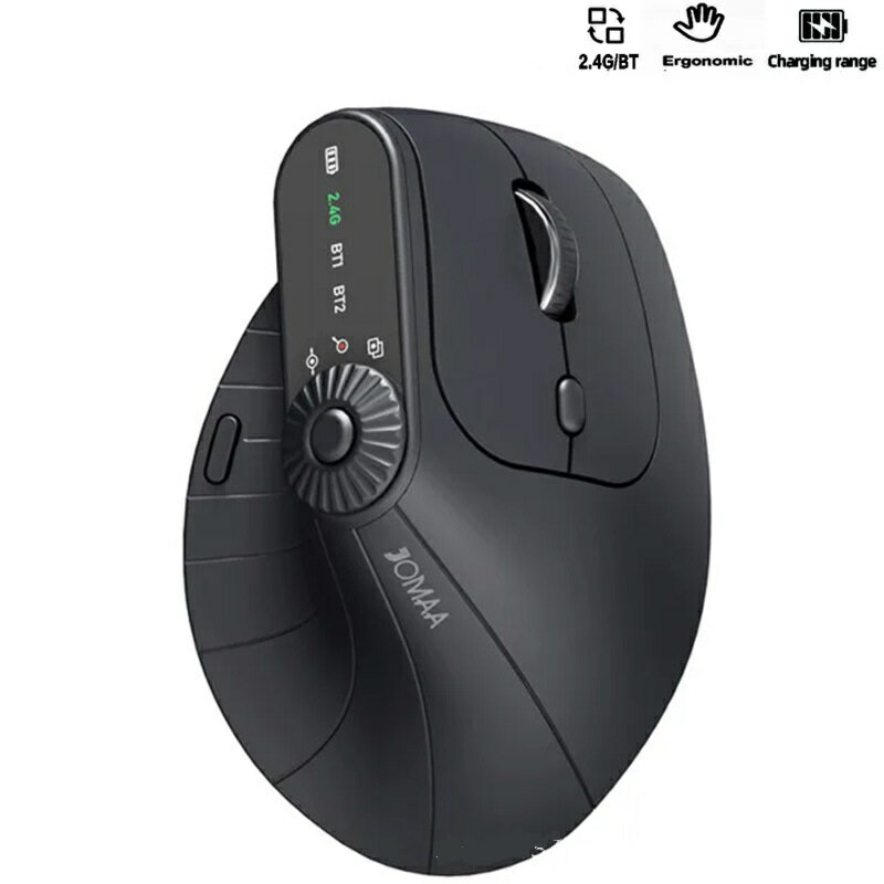 ワイヤレスマウス ダイヤル操作 多ボタン 5ボタン + 3機能 Bluetooth 2.4GHz 充電式 エルゴノミクス 横スクロール ブラック