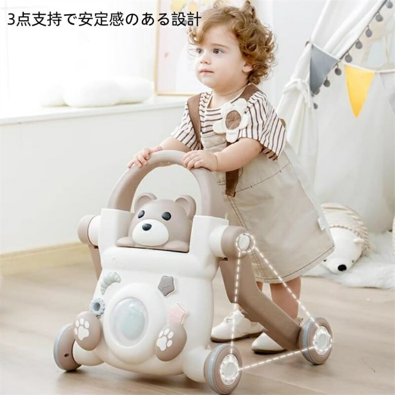 手押し車 ベビーウォーカー 手押し車/バランスカー/キックボード/トロリー 三輪車 乗用玩具 子供用 手押し棒付き 乗り物 知育玩具 歩行練習 おしゃれ かわいい 出産祝い 誕生日プレゼント 1歳〜4歳