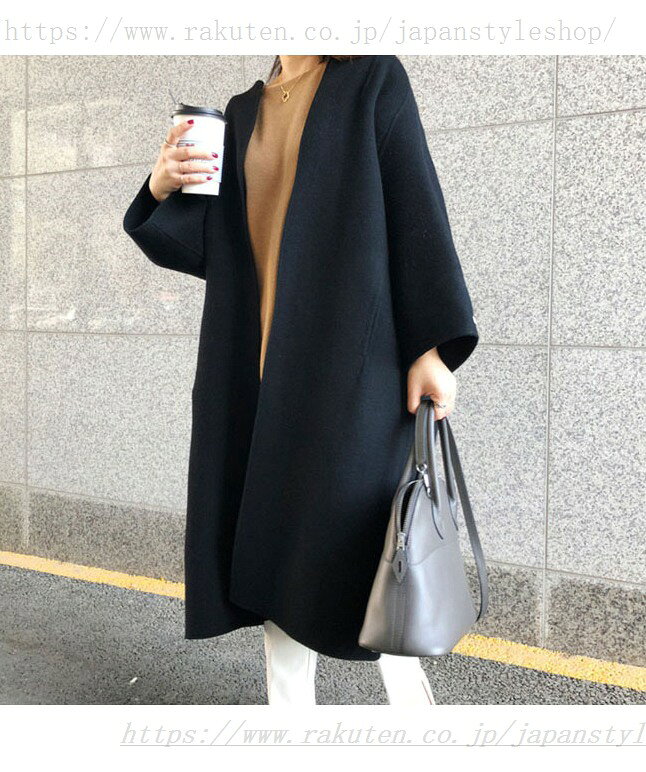 ロングコート 厚手 レディース ノーカラーコート チェスターコート ゆったり コー...