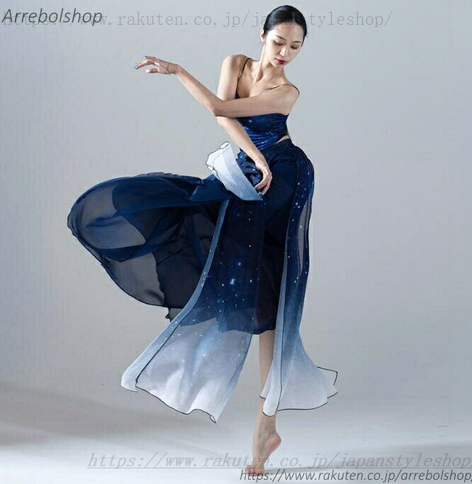 ダンス衣装 星空 グラデーション 舞台演出服 古典ダンス シフォン 大きい裾 スカート 星空元素 モダンダンス japanstyleshop-10015262 ジャパンスタイルショップ サンプル画像3