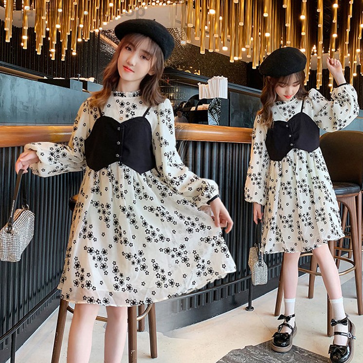 セットアップ キッズ 二点セット キャミソール＋ワンピース 花柄 女児 長袖 春秋 きれいめ 子供服 おしゃれ カジュアル 結婚式 女の子 洋装 お出かけ 110-170 可愛いメーカー希望小売価格はメーカーカタログに基づいて掲載しています