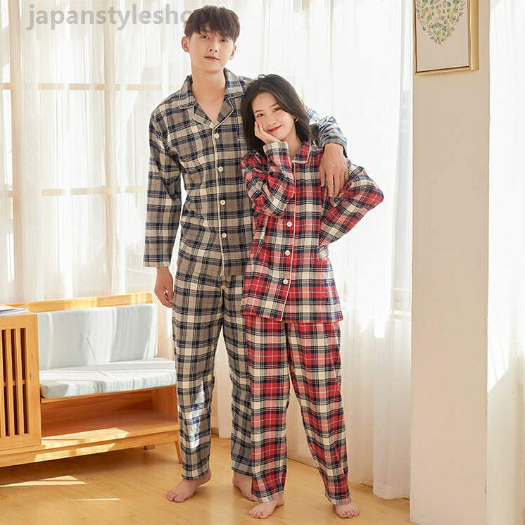 カップル ルームウェア パジャマ レディース メンズ レッド ピンク 長ズボン ペアお揃い パンツ ボタン カジュアル チェック パジャマ 寝巻き ウエストゴム 上下セット セットアップ 冬 秋 春 コットン ペアルック ナイトウェア 記念日 プレゼント