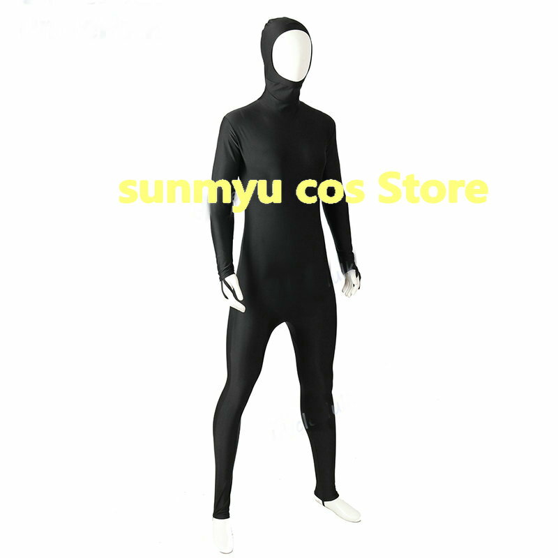 男性女性兼用 ゼンタイ ZENTAI ボディースーツ 顔出し着ぐるみ 全身スーツ 黒いスパンデックス生地 コスプレ衣装 オーダーサイズ