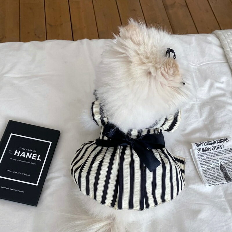 犬 服 ペット服 猫 服 白黒ストライプ プリンセス ドレス リボン ノースリーブ 春 夏 かわいい ドレス 人気 ファッション 小型犬 中型犬 猫