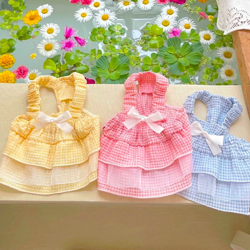 Dresses - 犬 服 ペット服 猫 服 チェック柄 夏 かわいいワンピース 人気 ファッション 小型犬 中型犬 猫