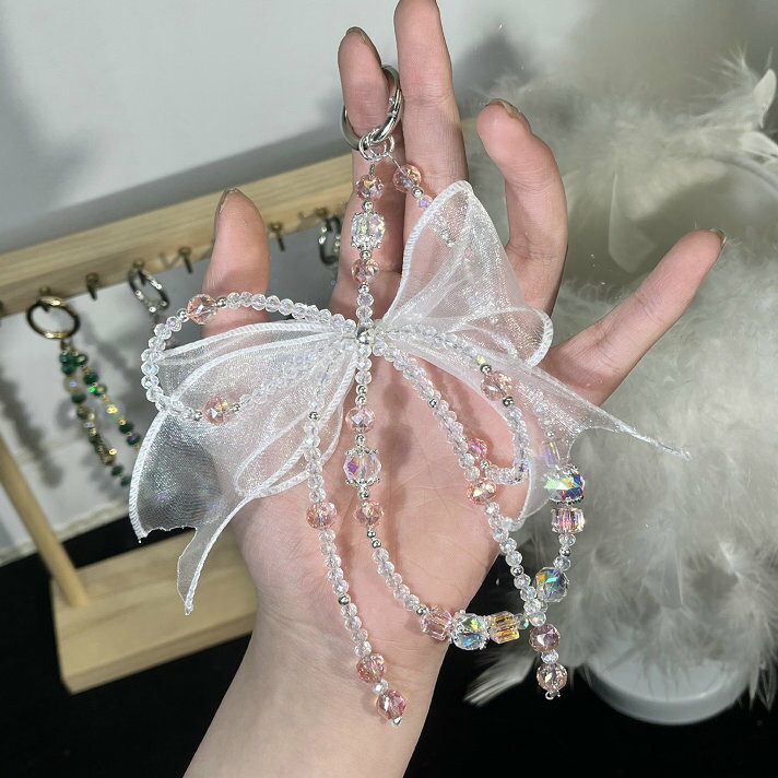Straps - 送料無料　 スマホストラップ ハンドストラップ 手首　携帯ストラップ ストラップホルダー付き キーホルダー チャーム 紛失防止 落下防止 リボン ビーズ 大きめ かわいい おしゃれ キュート キラキラ パスケース 社員証 IDカード 花水晶　カラフルビーズ おしゃれ