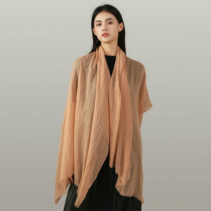 樂天商城 - シルクスカーフ　長方形の女性用薄手　超大判 ストール ショール　195x95cm 春 夏 秋ビックサイズ 大きなサイズ ローン リネン コットン 薄手 透け感 無地 ナチュナル 天然素材 紫外線 UVカット 紫外線対策 絹 天然素材 敏感肌対応