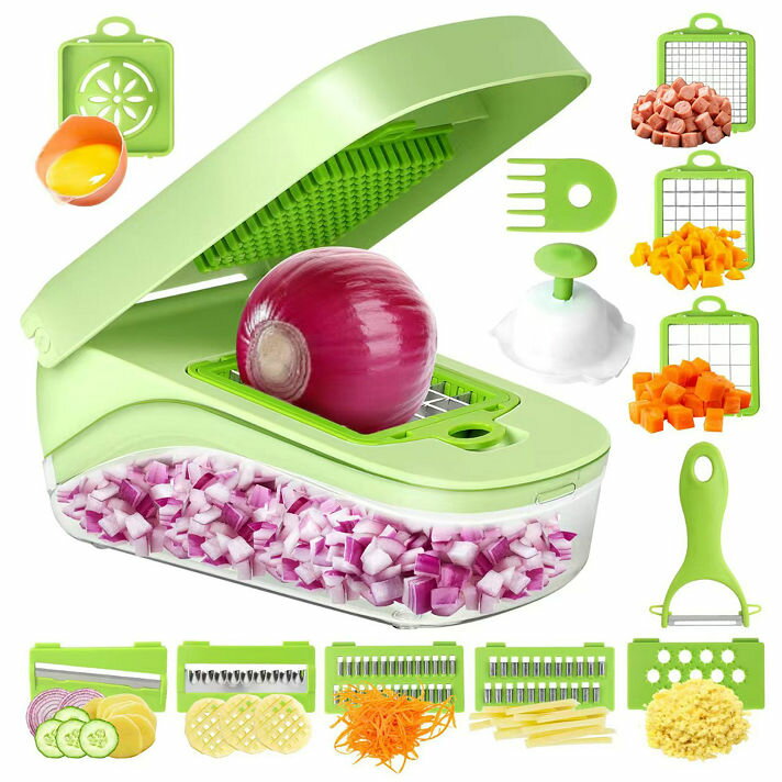 樂天商城 - コンパクト調理器セット プログレード 野菜調理器セットスライサーセット　おろし器・千切り器・細千切り器・スライサー 縦21×幅12×高さ9cm 野菜カッター 水切り 指切り防止 安全ホルダー キャベツ 黄瓜 みじん切り おろし器 波型 幅広い料理に 新生活 一人暮らし 17点