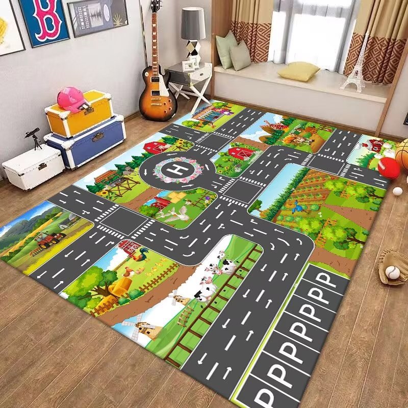 Rakuten - 子供ゲームパッド 遊びマット プレイマット ラグ 動物園 ZOO 交通道路トラック フロアマット カーペット 防音 防汚 キッズラグ 洗える 遊び ベビーや子供の部屋 早期教育 滑り止め おもちゃ ゲーム 保育園 幼稚園 床暖房 寝室 ベット 出産祝いショベルカー クレーン