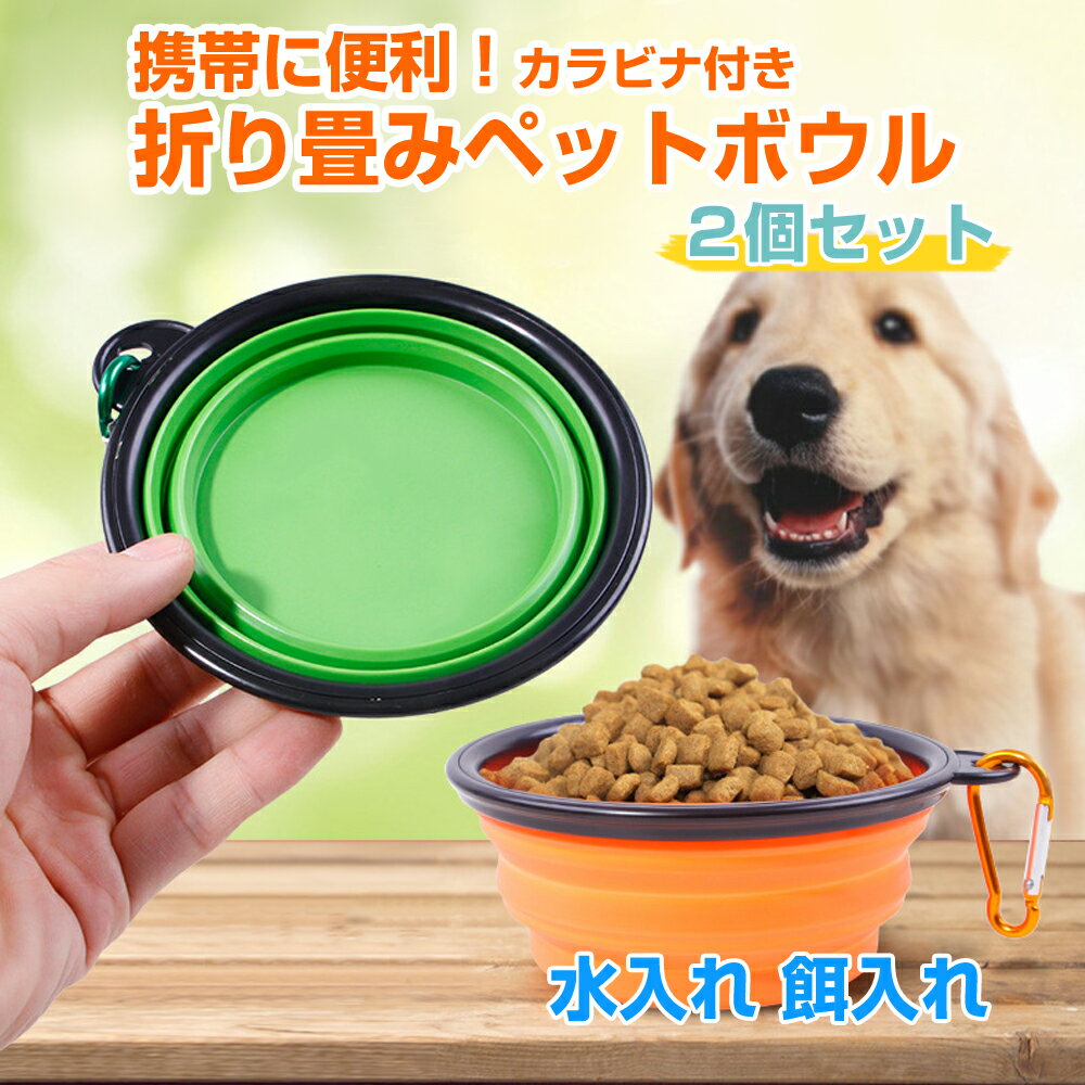 ペットボウル 給水器 給餌器 犬 猫 折りたたみ式 携帯水やり 持ち運び便利 カラビナ 食器 旅行用 2個セット 送料無料 1000円ポッキリ JM-026