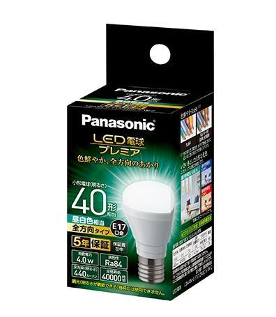 【訳あり在庫処分品】パナソニック Panasonic　LED電球 プレミア 口金直径17mm 電球40W形相当 昼白色相当(4.0W) 小形電球・全方向タイプ 1個入り 密閉器具対応 LDA4NGE17Z40ESW2