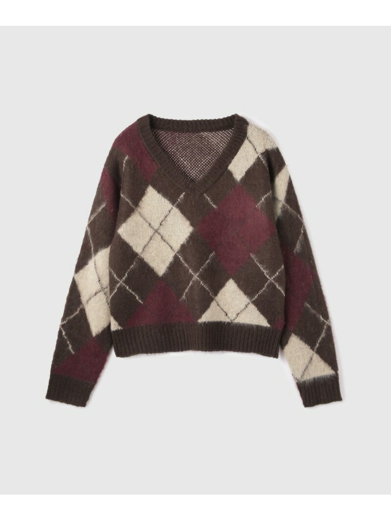 アーガイルVネックニット≪手洗い可能≫ VICKY ビッキー トップス ニット グレー ブラウン【送料無料】[Rakuten Fashion]