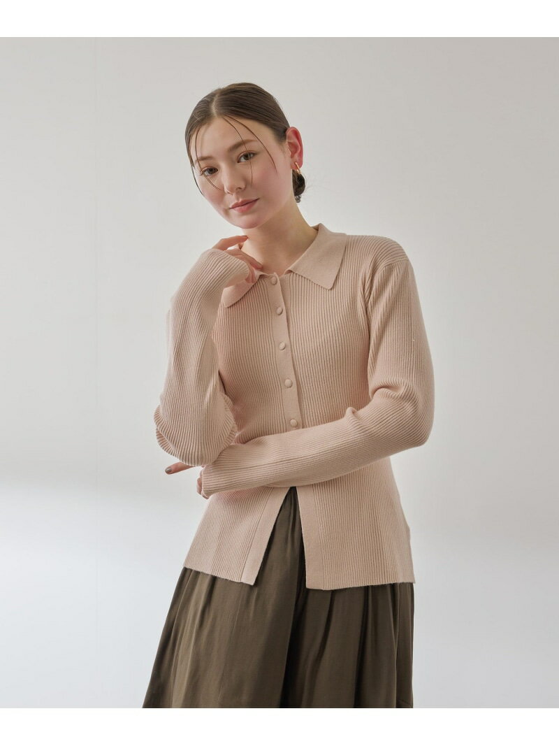 くるみボタンポロニットカーディガン≪手洗い可能≫ QUEENS COURT クイーンズコート トップス カーディガン ピンク ホワイト ブラック グレー【送料無料】[Rakuten Fashion]