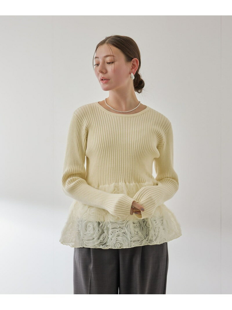 フラワーチュールペプラムリブニット≪手洗い可能≫ QUEENS COURT クイーンズコート トップス ニット ホワイト ブラック ブラウン【送料無料】[Rakuten Fashion]