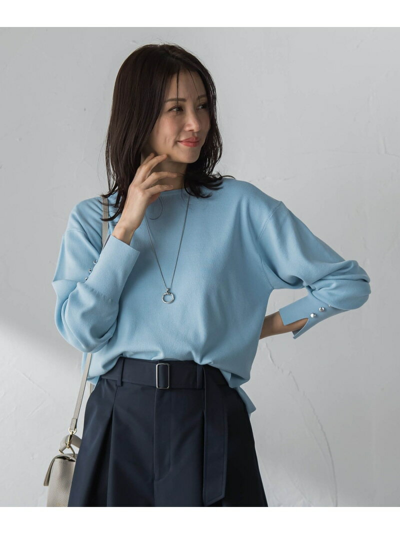 【SALE／30%OFF】袖ボタンクルーネックニット ≪手洗い可能≫ LAUTREAMONT ロートレアモン トップス ニット ベージュ ピンク グリーン レッド ブラウン ブラック ブルー【RBA_E】【送料無料】[Rakuten Fashion]