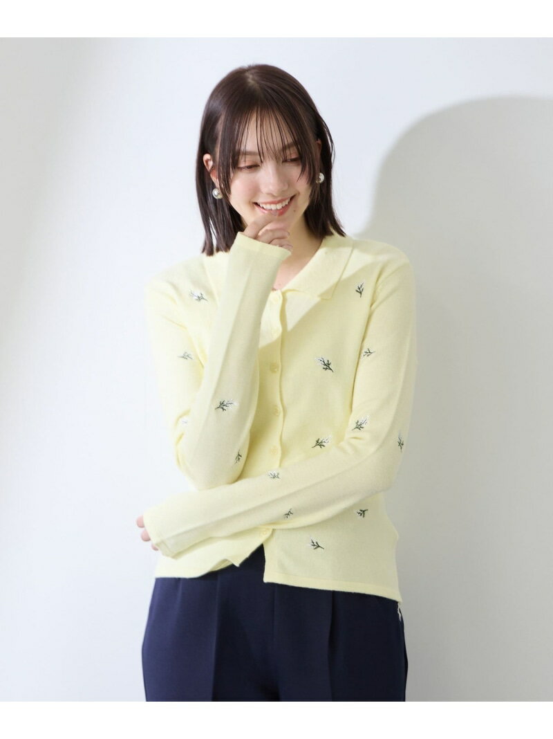 フラワー刺繍ポロニットトップス QUEENS COURT クイーンズコート トップス ニット ホワイト ブラック イエロー【送料無料】[Rakuten Fashion]