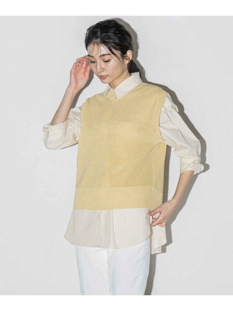【SALE／50%OFF】【大きいサイズ】マルチwayラメニットジレ≪手洗い可能≫ la.f... ラ・エフ トップス ニット ネイビー グレー カーキグリーン イエロー【RBA_E】【送料無料】[Rakuten Fashion]