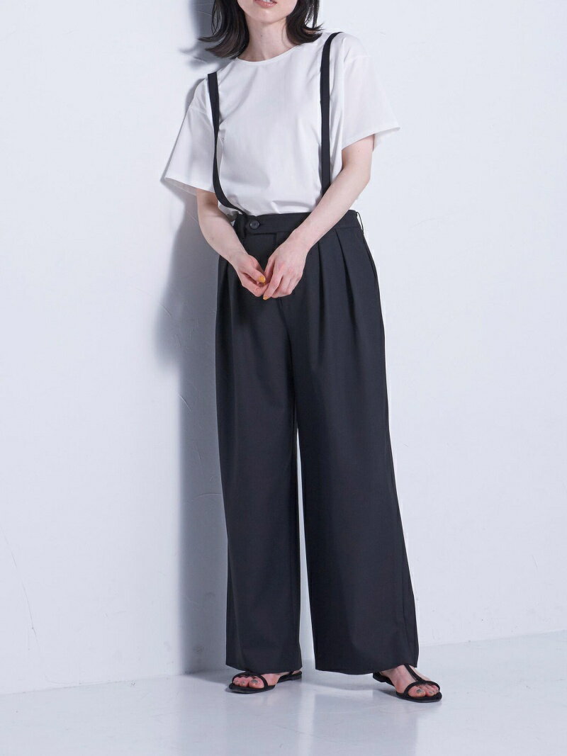 ＜期間限定＞＜受注限定アイテム＞サスペンダー付きワイドパンツ la.f... ラ・エフ パンツ/ジーンズ フルレングス ベージュ ブラック グレー【送料無料】[Rakuten Fashion]