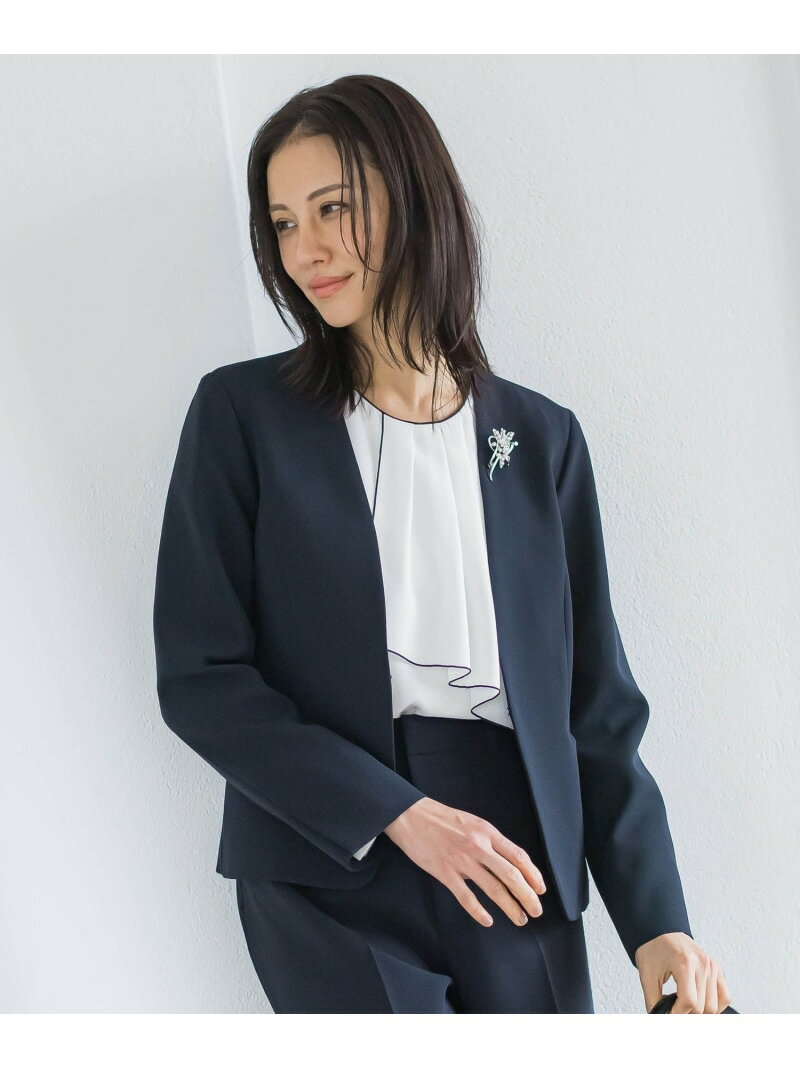 Rakuten - トリクシオンノーカラージャケット≪セットアップ対応/手洗い可能≫ LAUTREAMONT ロートレアモン ジャケット・アウター テーラードジャケット・ブレザー ネイビー ブラック【送料無料】[Rakuten Fashion]