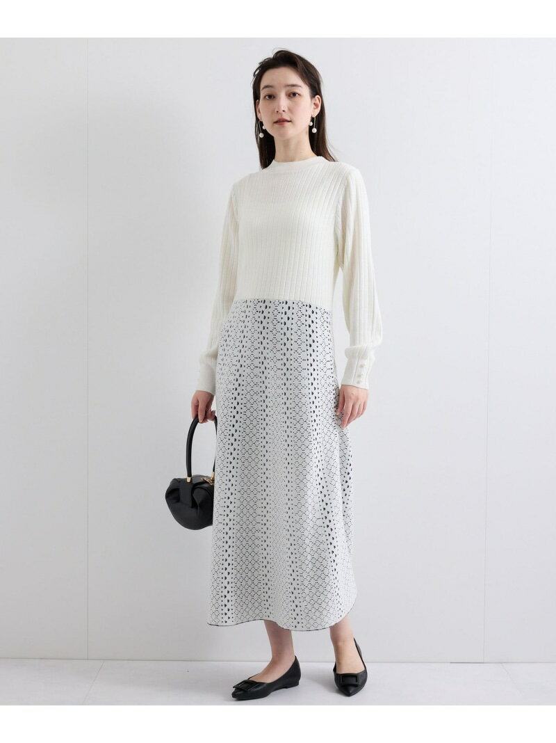 【SALE／50%OFF】【新色追加】ジャガードニットフレアワンピース≪手洗い可能≫ QUEENS COURT クイーンズコート ワンピース・ドレス ワンピース ブラック ホワイト グレー ベージュ ブラウン【RBA_E】【送料無料】[Rakuten Fashion]