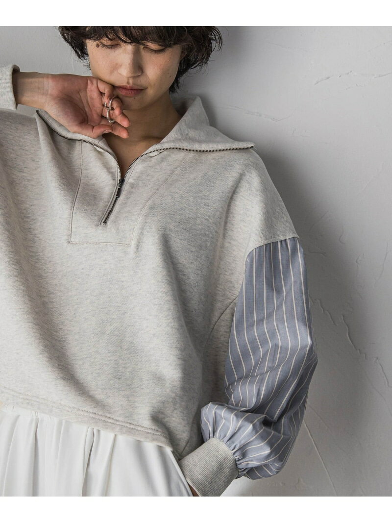 ストライプスリーブハーフジッププルオーバー≪手洗い可能≫ MAYSON GREY メイソングレイ トップス カットソー・Tシャツ ホワイト ネイビー【送料無料】[Rakuten Fashion]