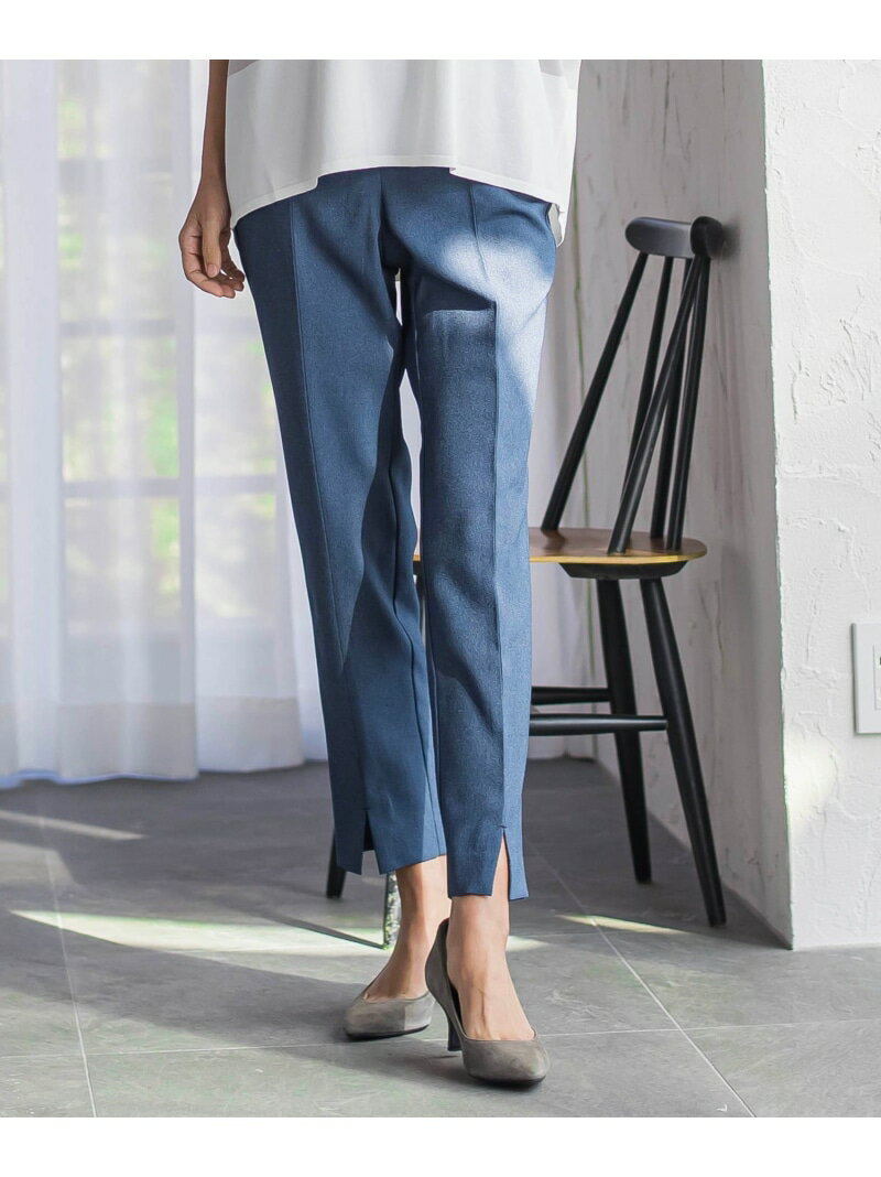 【WEB限定/大きいサイズ】"美脚デニム見え"裾スリットテーパードパンツ la.f... ラ・エフ パンツ その他のパンツ ネイビー ブラック【送料無料】[Rakuten Fashion]