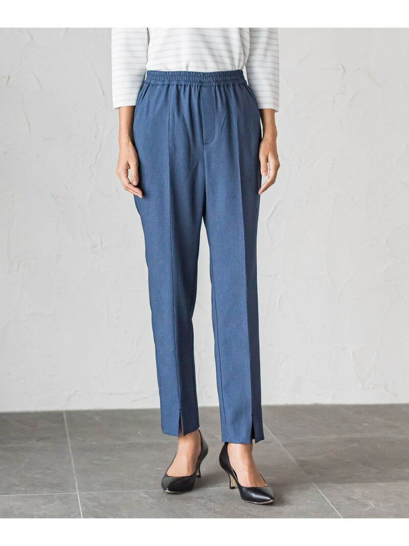 【WEB限定】"美脚デニム見え"裾スリットテーパードパンツ la.f... ラ・エフ パンツ ジーンズ・デニムパンツ ブラック ネイビー【送料無料】[Rakuten Fashion]