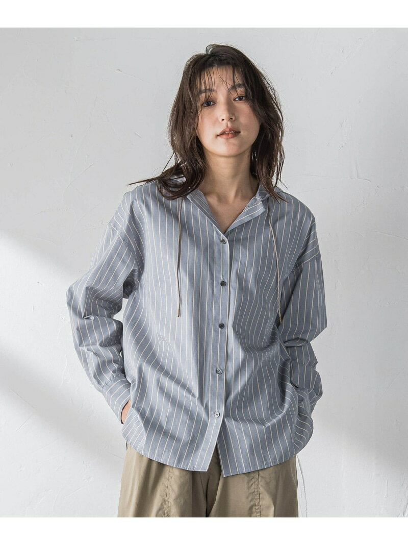 ストライプフーディオーバーシャツ≪手洗い可能≫ MAYSON GREY メイソングレイ トップス シャツ・ブラウス ブルー ネイビー ピンク【送料無料】[Rakuten Fashion]