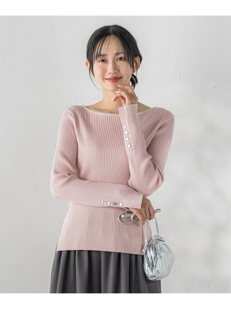 Boat Neck - 【SALE／30%OFF】配色RIBニット≪手洗い可能≫ Droite lautreamont ドロワット・ロートレアモン トップス ニット ピンク ホワイト ネイビー ブラウン【RBA_E】【送料無料】[Rakuten Fashion]