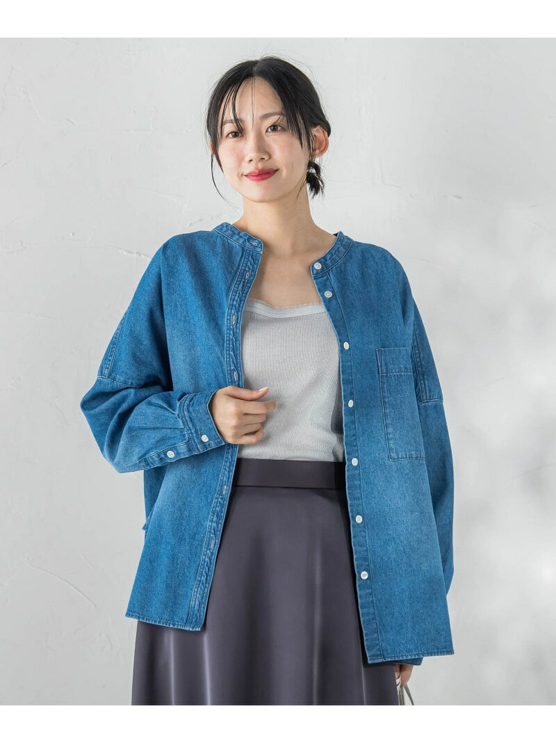 Rakuten - 【SALE／30%OFF】バンドカラーデニムシャツ≪洗濯機で洗える≫ Droite lautreamont ドロワット・ロートレアモン トップス シャツ・ブラウス ブルー【RBA_E】【送料無料】[Rakuten Fashion]