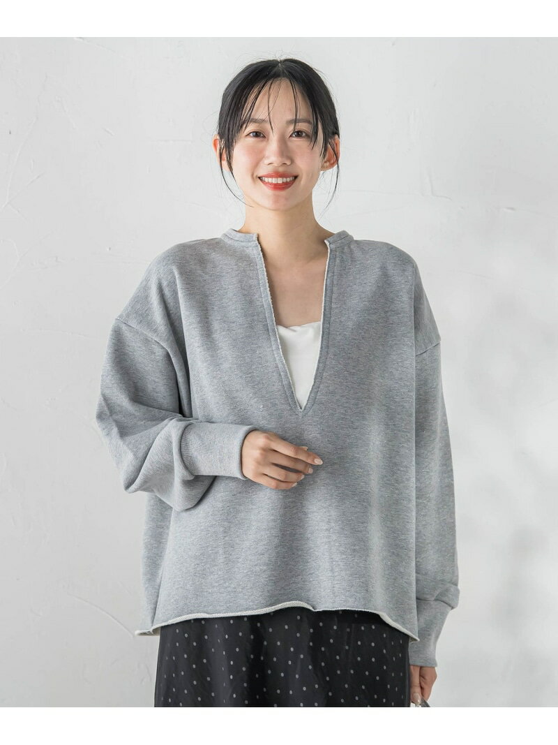 裏毛Vネックカットソー≪手洗い可能≫ Droite lautreamont ドロワット・ロートレアモン トップス カットソー・Tシャツ ホワイト ブラウン【送料無料】[Rakuten Fashion]