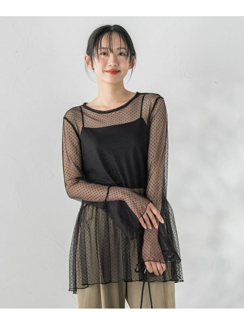 チュールドットチュニックプルオーバー≪洗濯機で洗える≫ Droite lautreamont ドロワット・ロートレアモン トップス カットソー・Tシャツ ブラック ホワイト【送料無料】[Rakuten Fashion]