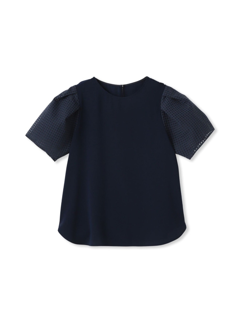 チェックオーガンジー袖ブラウス LAUTREAMONT DE CLASSE ロートレアモン トップス シャツ・ブラウス ネイビー ホワイト【送料無料】[Rakuten Fashion]