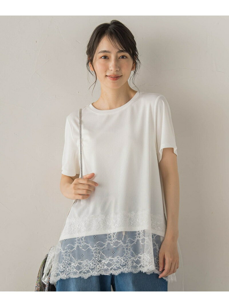 Rakuten - レースコンビ半袖リブカットソー Droite lautreamont ドロワット・ロートレアモン トップス カットソー・Tシャツ ブラック ホワイト【送料無料】[Rakuten Fashion]