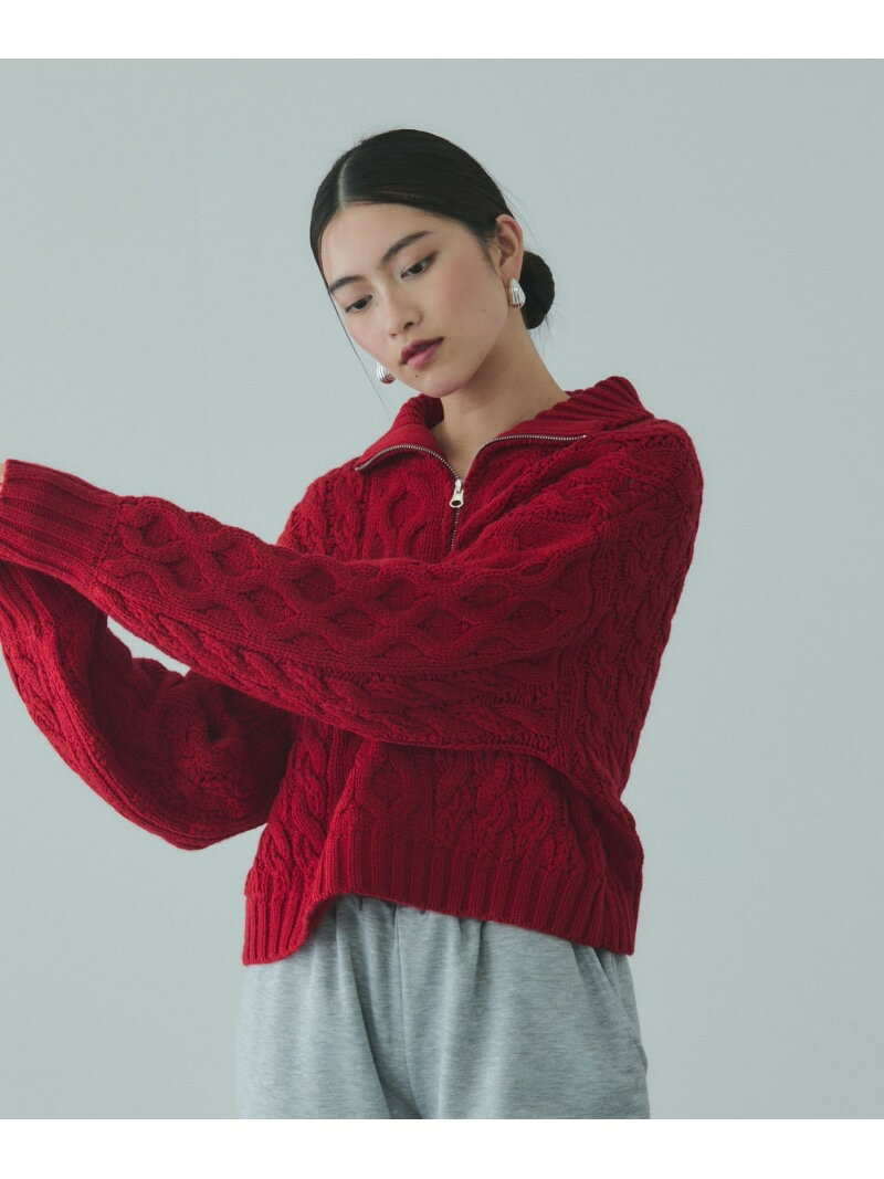 バルキーケーブルハーフジップニット≪手洗い可能≫ VICKY ビッキー トップス ニット レッド ホワイト【送料無料】[Rakuten Fashion]