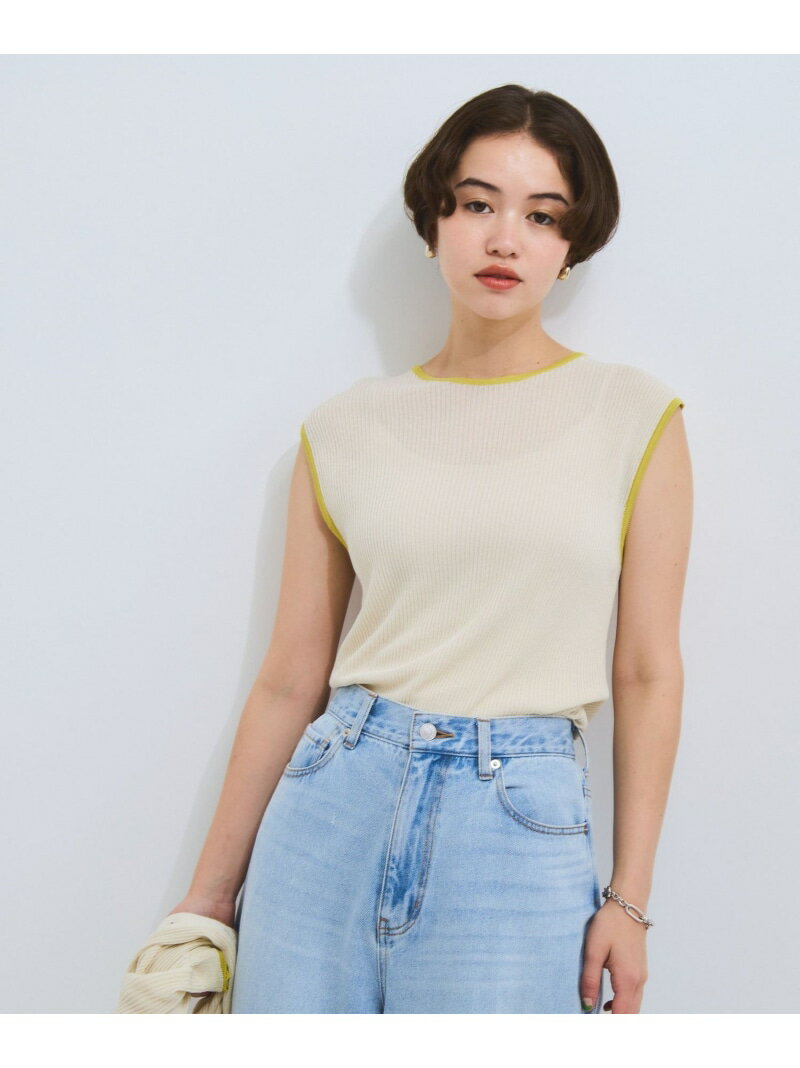 【SALE／40%OFF】麻タッチ配色ニットノースリトップス≪手洗い可能≫ VICKY ビッキー トップス ニット ホワイト ブラウン【RBA_E】[Rakuten Fashion]