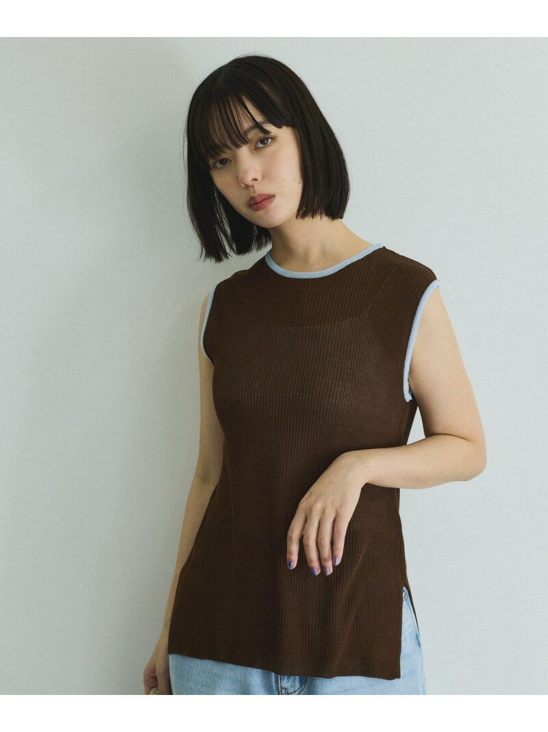 【SALE／40%OFF】麻タッチ配色ニットノースリトップス≪手洗い可能≫ VICKY ビッキー トップス ニット ホワイト ブラウン【RBA_E】[Rakuten Fashion]