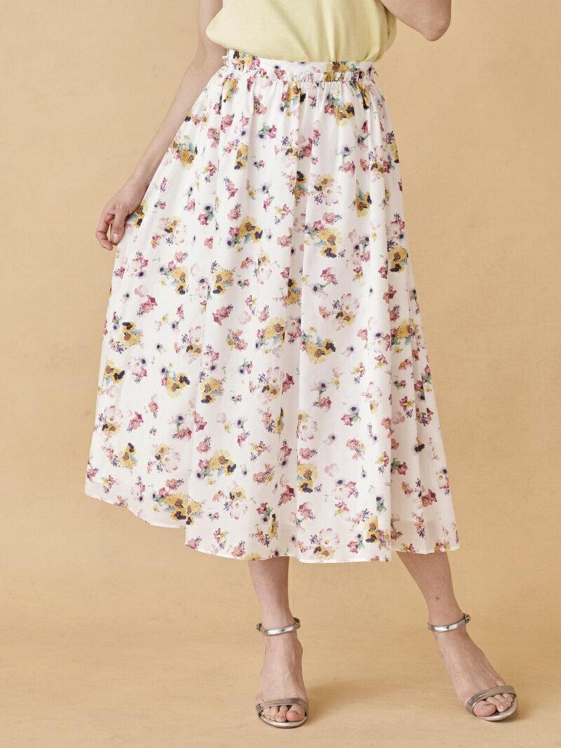 【SALE／70%OFF】ボタニカルフラワープリントスカート QUEENS COURT クイーンズコート スカート ロング・マキシスカート ホワイト ネイビー【RBA_E】【送料無料】[Rakuten Fashion]のサムネイル