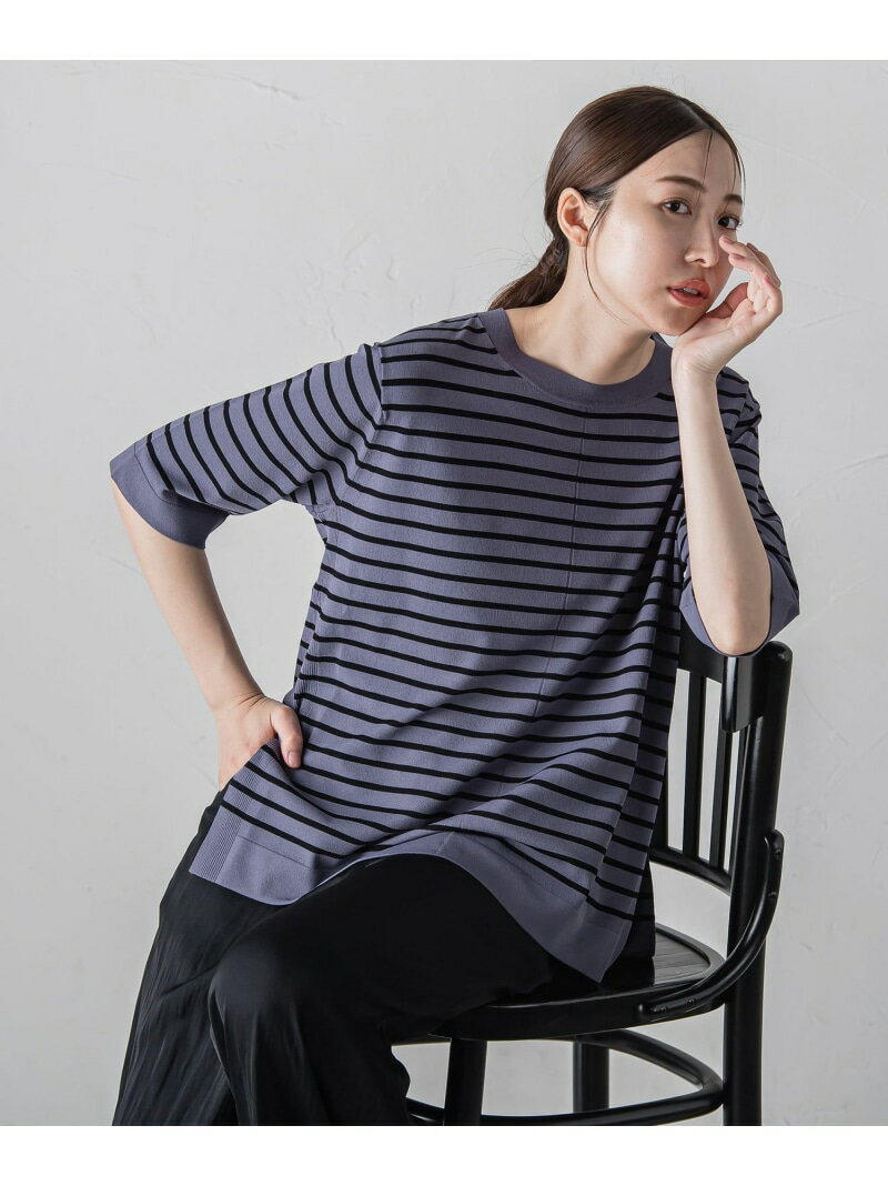 VIS Tシャツニットプルオーバー≪手洗い可能≫ la.f... ラ・エフ トップス ニット ブルー ブラック ベージュ ネイビー オレンジ ブラウン ホワイト レッド グレー
