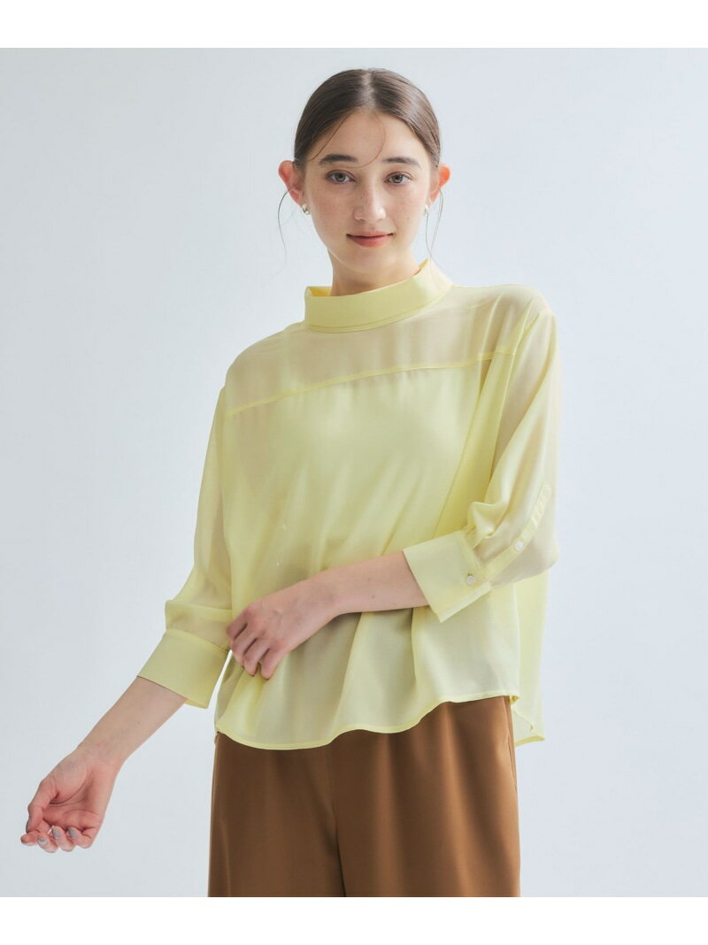 ロールネックシアーシャツブラウス≪手洗い可能≫ ketty ケティ トップス シャツ・ブラウス ホワイト イエロー ブルー
