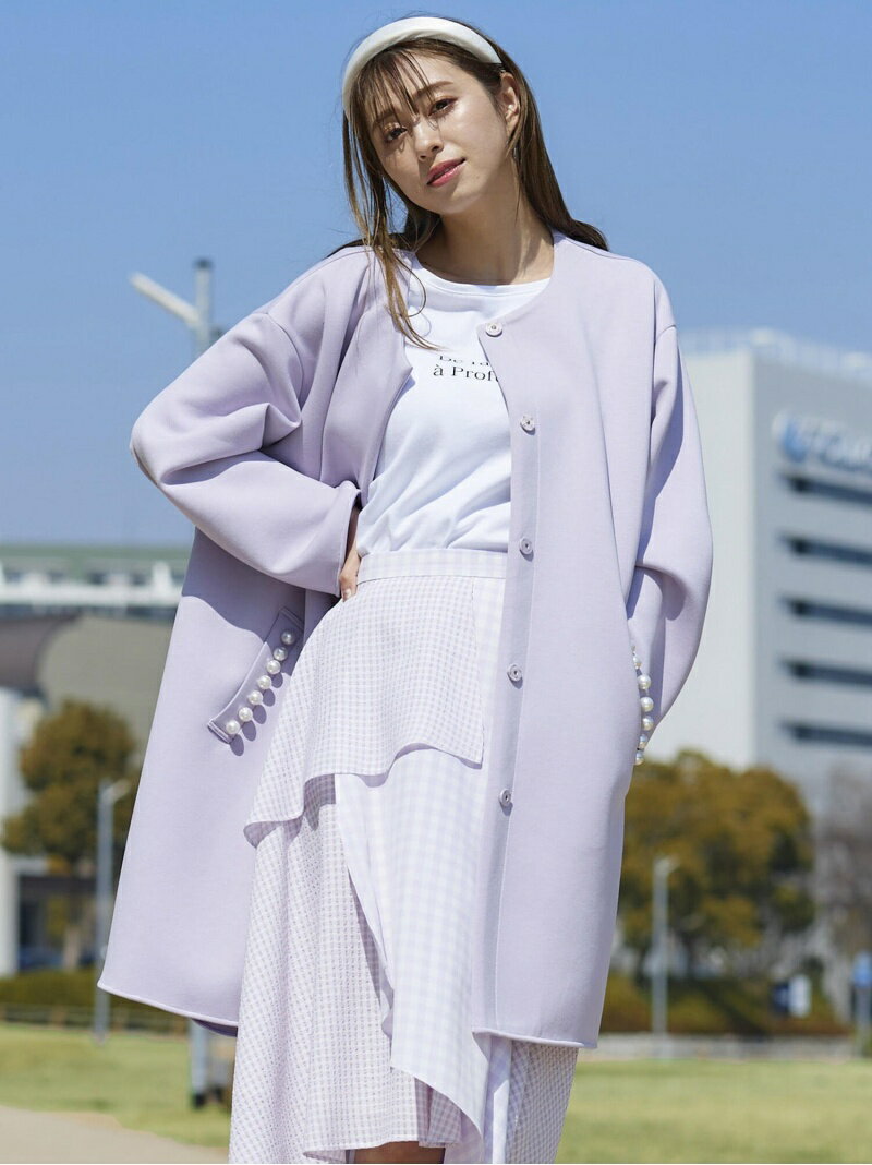 【SALE／50%OFF】ノーカラーパールコート＜洗濯機で洗える＞ QUEENS COURT クイーンズコート ジャケット・アウター ダッフルコート パープル ホワイト ブラック グレー ブルー【RBA_E】【送料無料】[Rakuten Fashion]のサムネイル