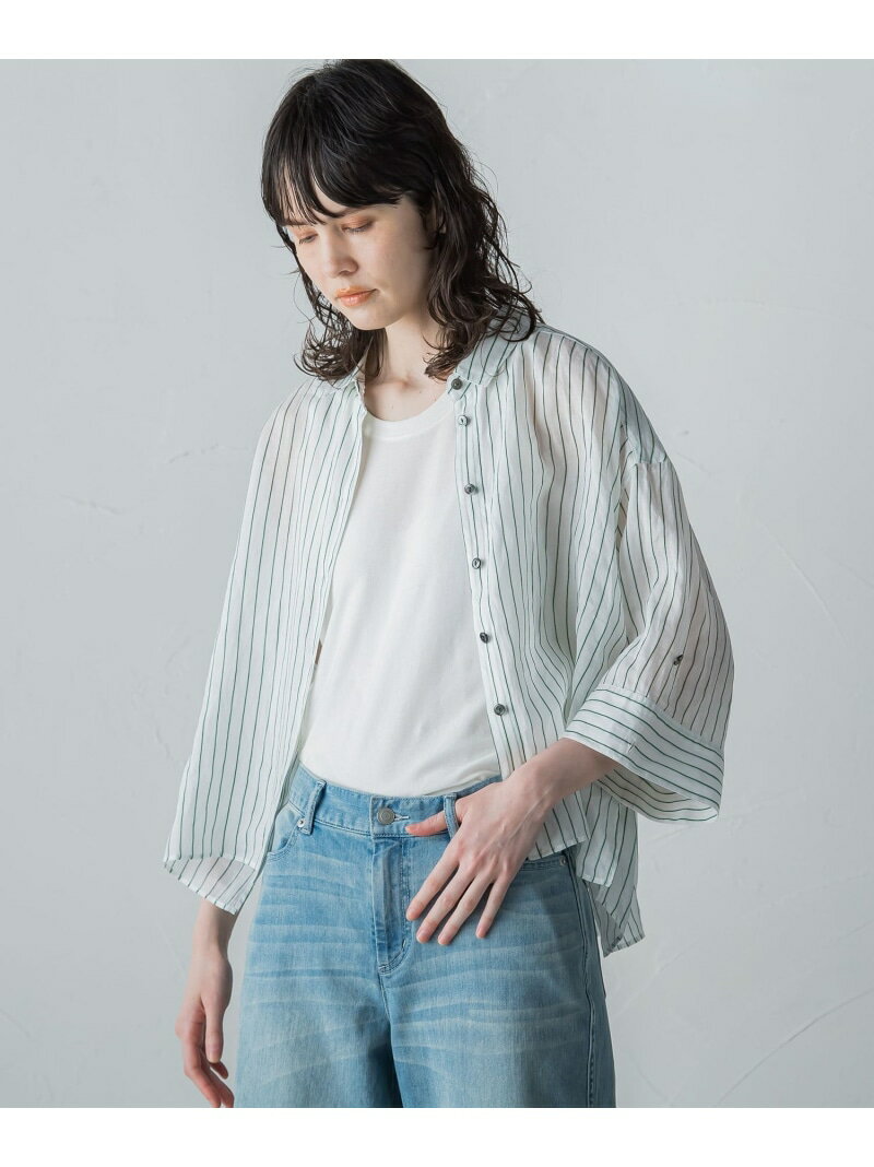 クロップド丈ラミーシャツ≪手洗い可能≫ la.f... ラ・エフ トップス シャツ・ブラウス グリーン ホワイト ベージュ ブラウン