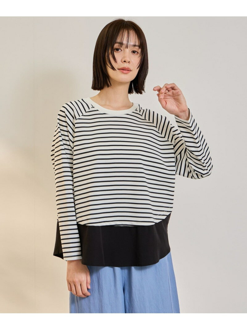ポンチローマ異素材ラウンドヘムカットソー ketty ケティ トップス カットソー・Tシャツ ホワイト ネイビー