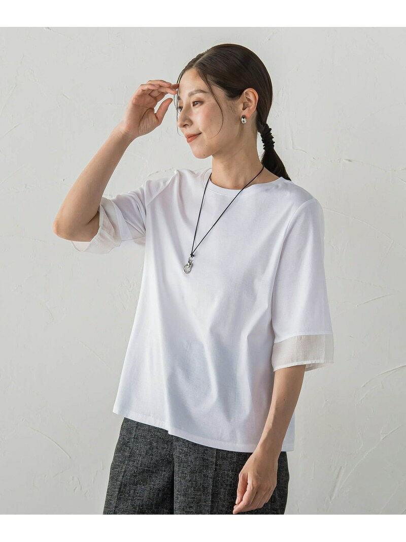 【SALE／10%OFF】スムースサテン切り替え la.f... ラ・エフ トップス カットソー・Tシャツ ホワイト ブラック【RBA_E】【送料無料】[Rakuten Fashion]