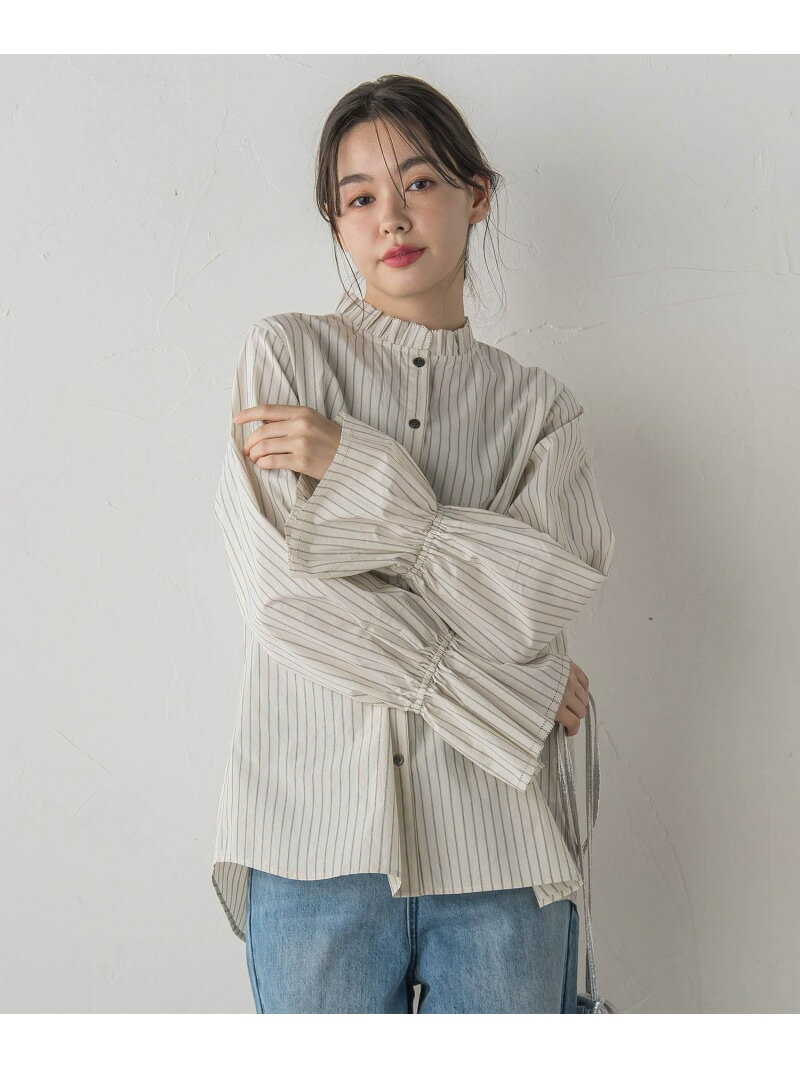 襟フリルブラウス≪洗濯機で洗える≫ Droite lautreamont ドロワット・ロートレアモン トップス シャツ・ブラウス ホワイト ブルー【送料無料】[Rakuten Fashion]