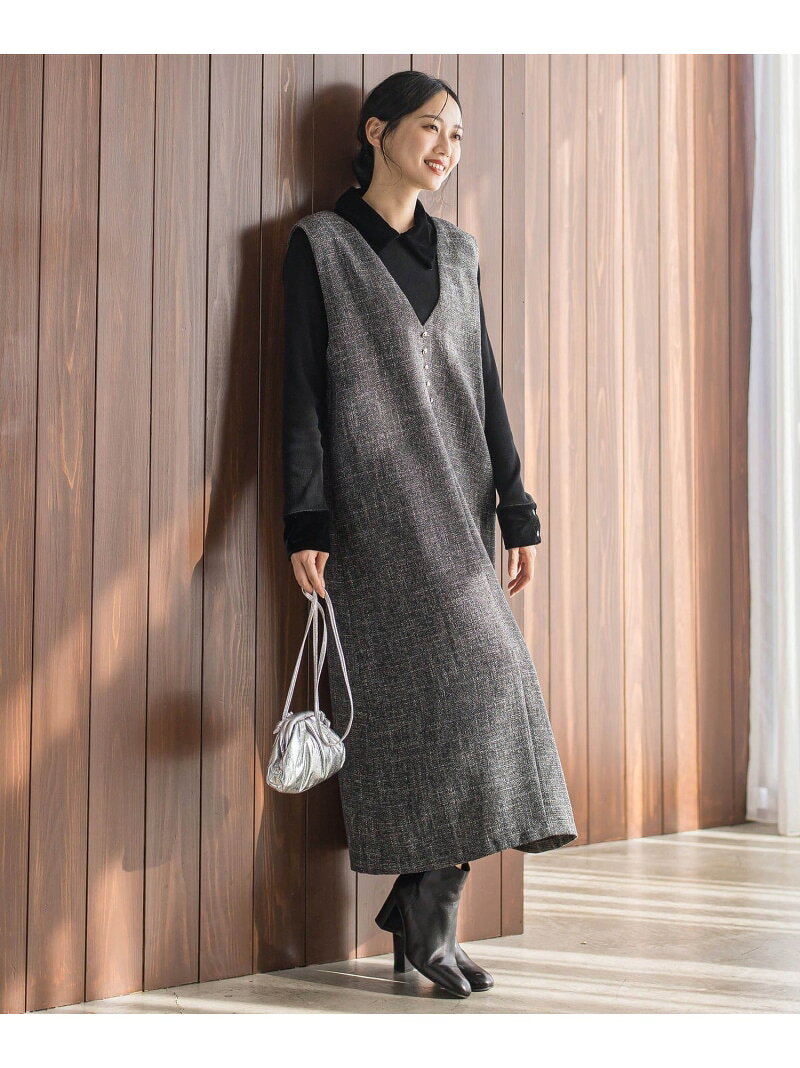 【SALE／50%OFF】ツィードVネックジャンスカワンピース Droite lautreamont ドロワット・ロートレアモン ワンピース・ドレス ワンピース ブラック ブラウン ブルー【RBA_E】【送料無料】[Rakuten Fashion] javaonline-10014339 JAVA ONLINE サンプル画像2